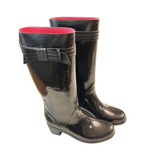 KATE SPADE Rain Glossy Black Rubber Boots Pull On Knee High Size 10
